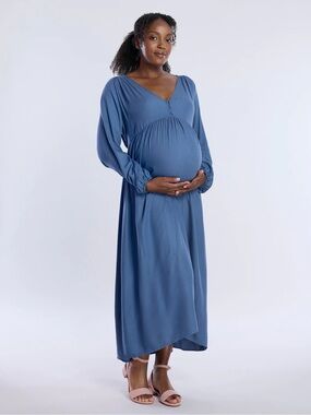 NEW Motherhood Maternity Long Sleeve Button Front Midi Dress - Size L